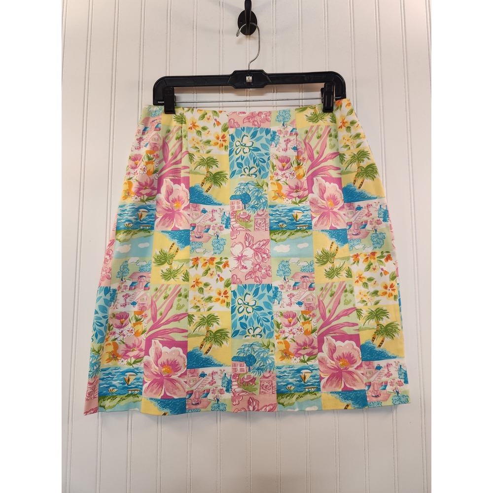 Vintage Briggs NY Women 12 Tropical‎ Patchwork Floral Palm Tree Pencil Skirt USA